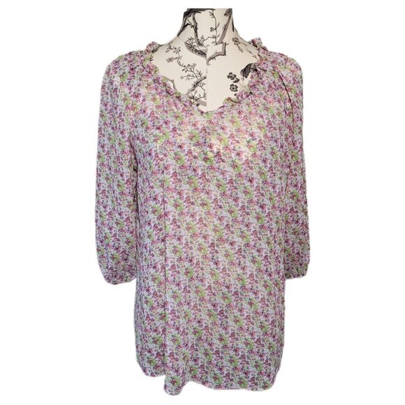 Kim Rogers Petite Women's Sheer Floral Long Sleeve Shirt Size Petite Medium - Picture 1 of 7